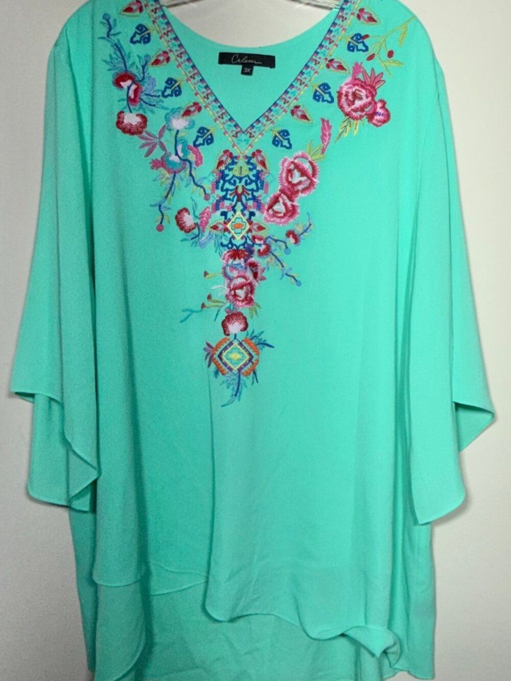Calessa Mint Green Top with Flower Design Embroidery 3X